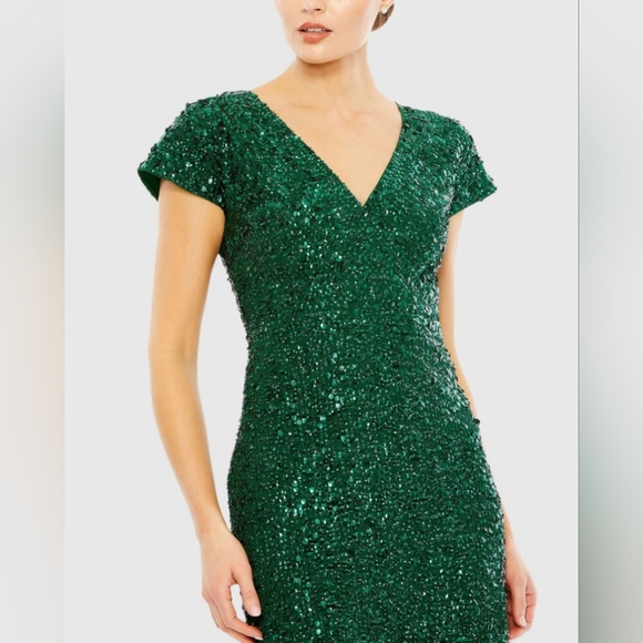 Mac DuggalSequined Short Sleeve Wrap Over Cocktail Dress - Picture 3 of 6